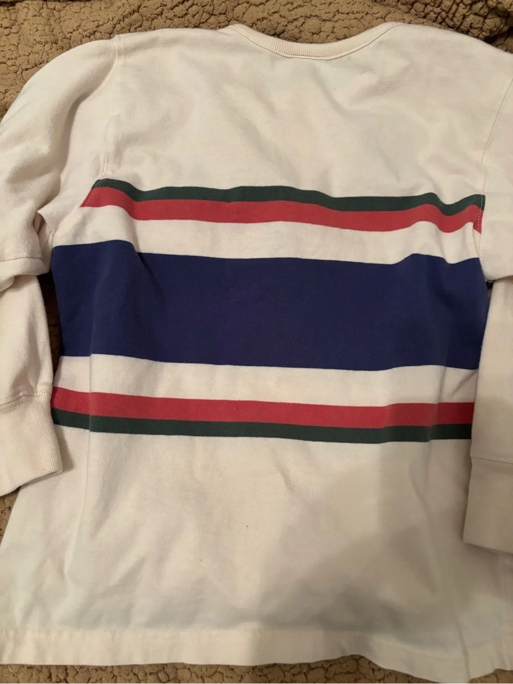 Ralph Lauren Boys Polo Cream Long Sleeve Henley with Red, Green & Blue Stripes S